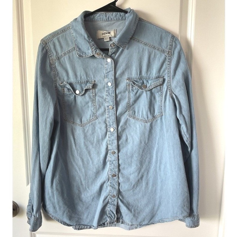 NEW LOOK Women's Denim Western Shirt 10 Light Wash Long Sleeve Button Cowboy M